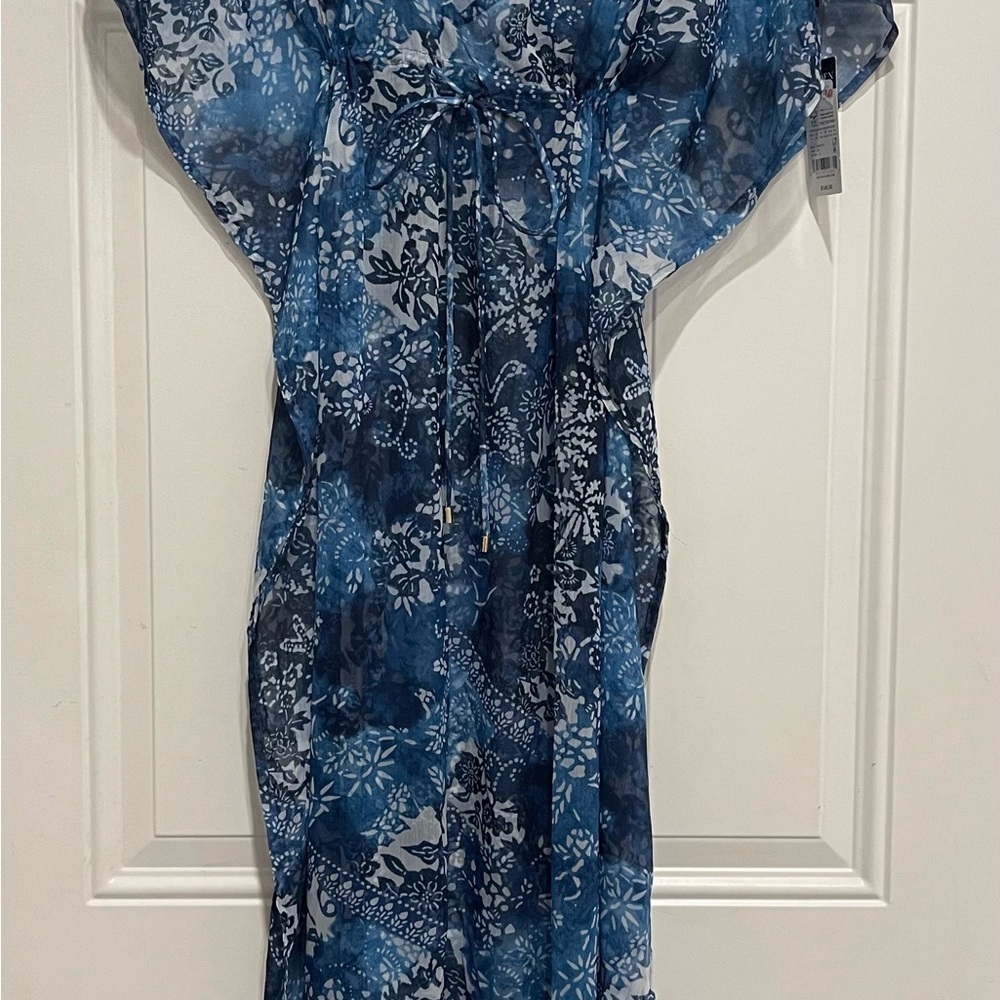 NWT Lauren Ralph Lauren womens Indigo Patchwork Midi Caftan Cover Up - Picture 4 of 5